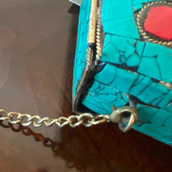 Antik Kraft Metal Convertible Turquoise Purse Mosaic Tiles Gold chain NWT - Picture 7 of 14